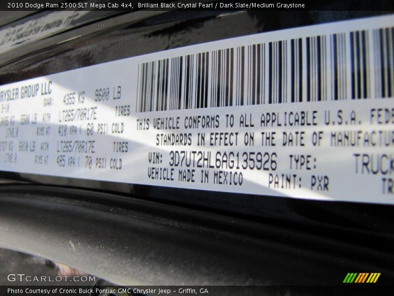 Brilliant Black Crystal Pearl / Dark Slate/Medium Graystone 2010 Dodge Ram 2500 SLT Mega Cab 4x4
