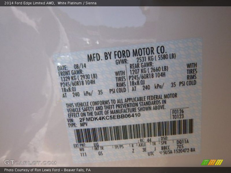 White Platinum / Sienna 2014 Ford Edge Limited AWD