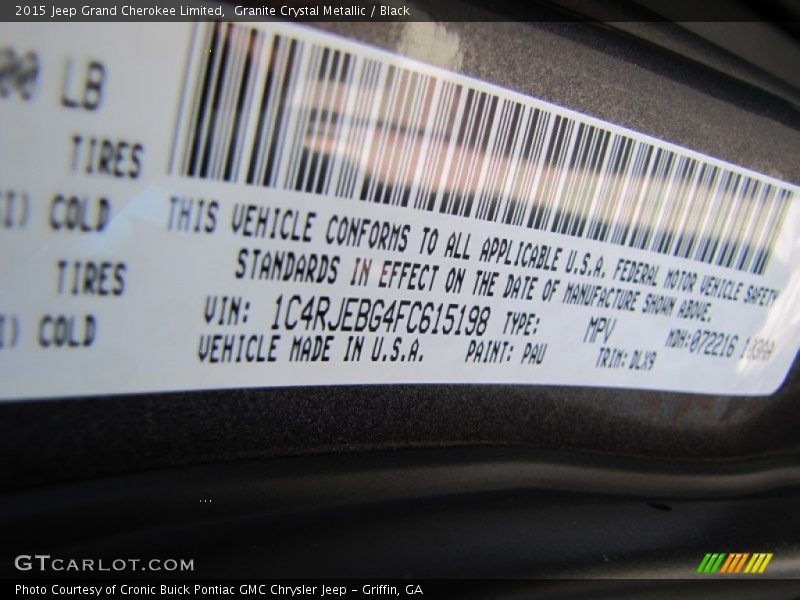 Granite Crystal Metallic / Black 2015 Jeep Grand Cherokee Limited