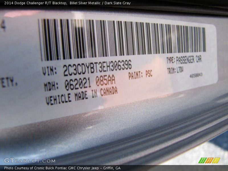 Billet Silver Metallic / Dark Slate Gray 2014 Dodge Challenger R/T Blacktop