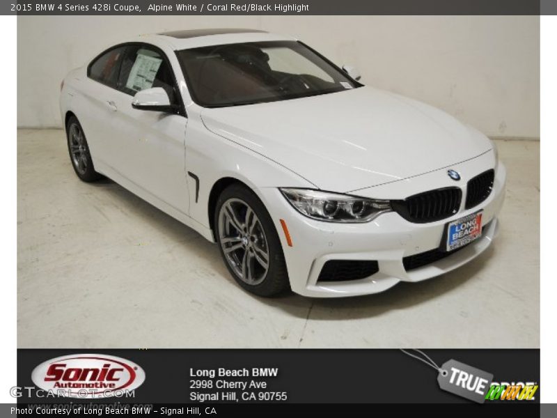 Alpine White / Coral Red/Black Highlight 2015 BMW 4 Series 428i Coupe