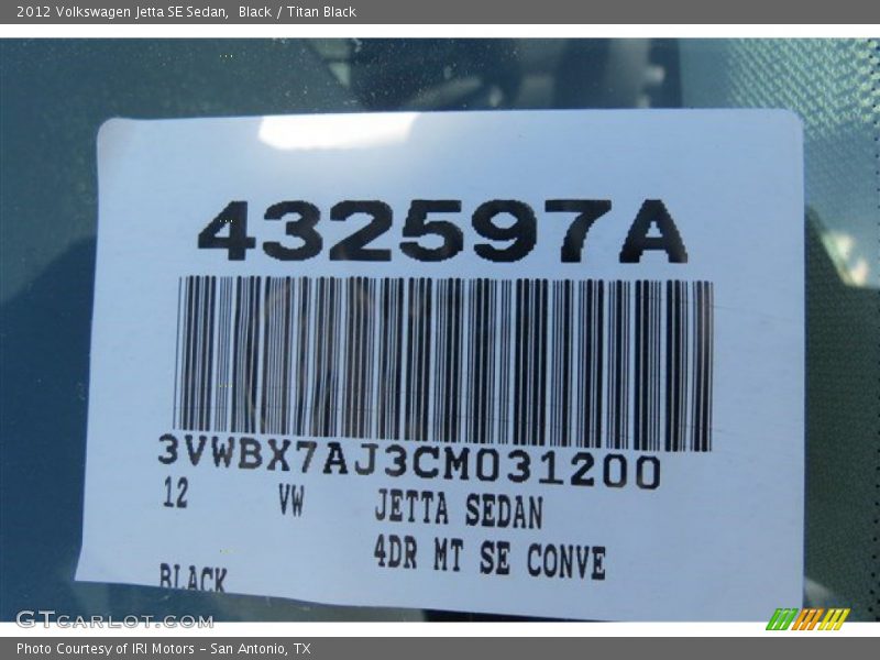 Black / Titan Black 2012 Volkswagen Jetta SE Sedan