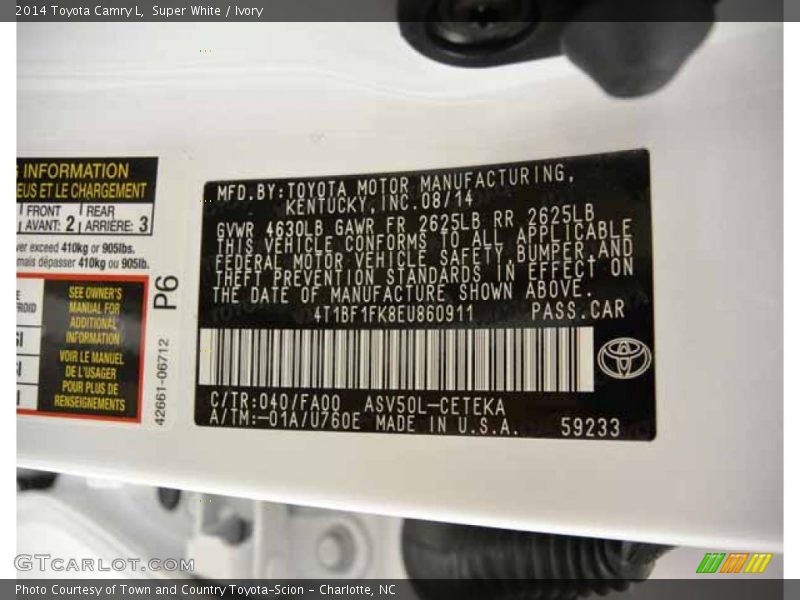 Super White / Ivory 2014 Toyota Camry L