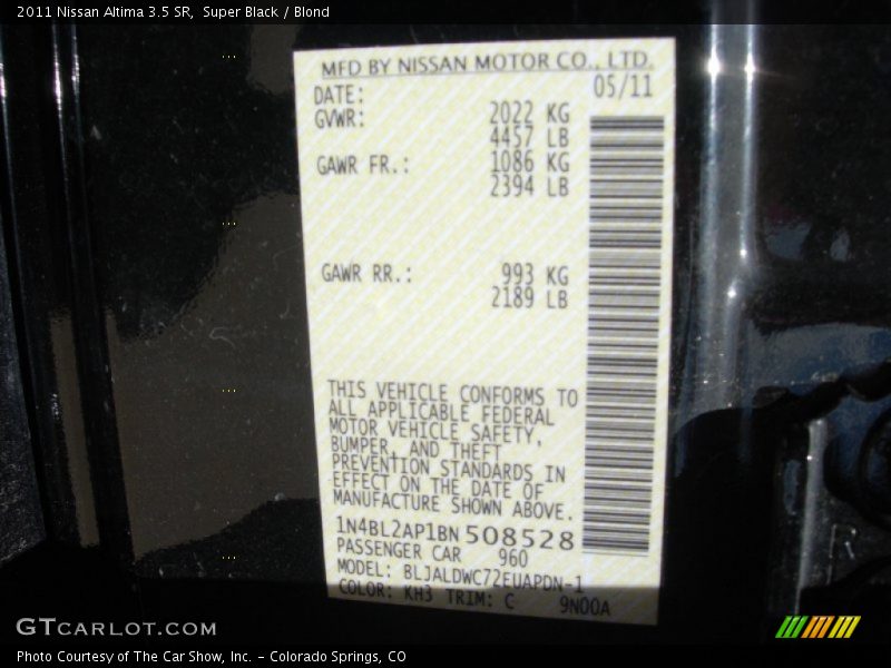 Super Black / Blond 2011 Nissan Altima 3.5 SR