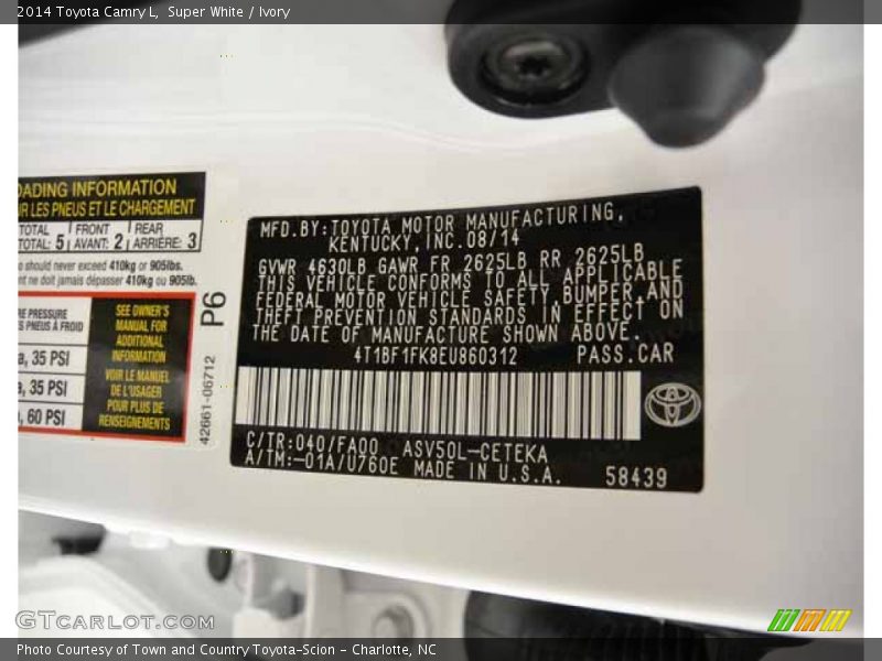 Super White / Ivory 2014 Toyota Camry L