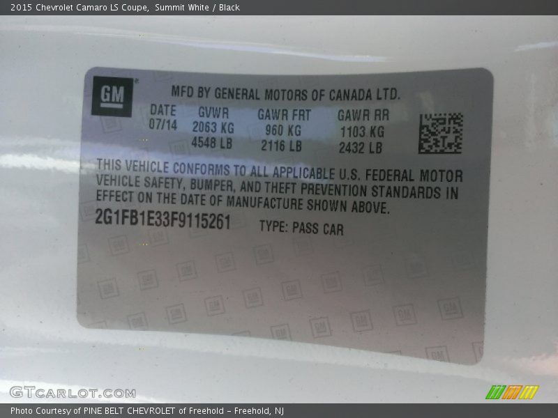 Summit White / Black 2015 Chevrolet Camaro LS Coupe