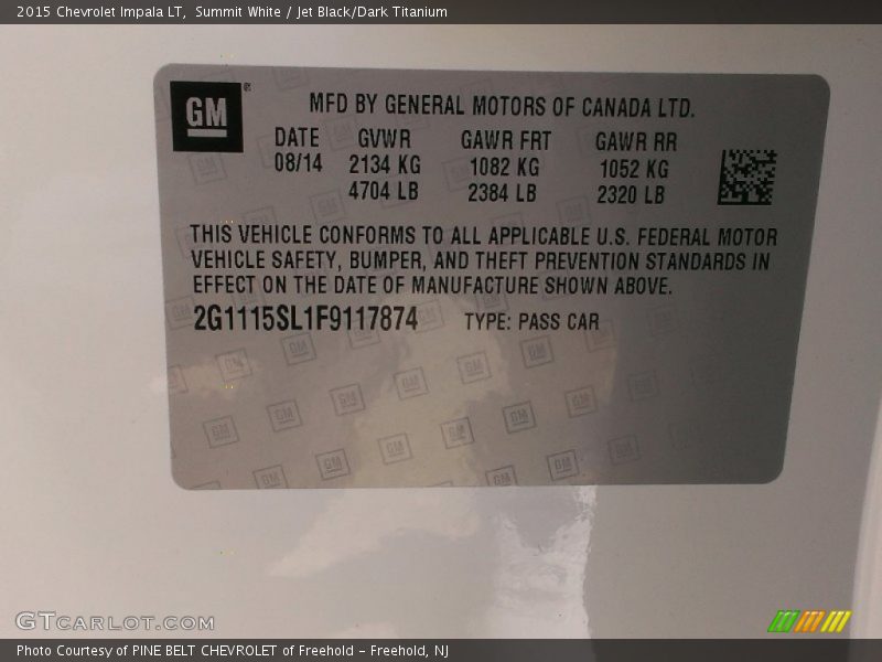 Summit White / Jet Black/Dark Titanium 2015 Chevrolet Impala LT