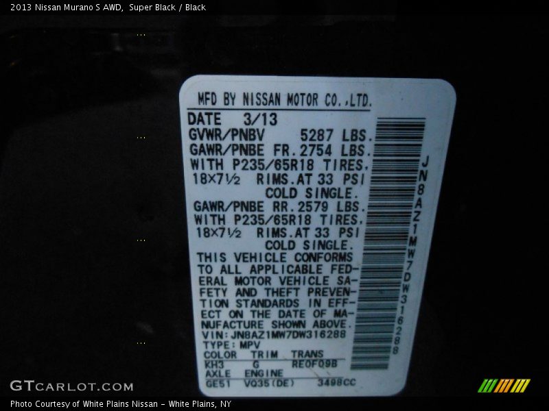 Super Black / Black 2013 Nissan Murano S AWD