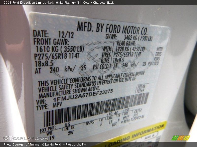 White Platinum Tri-Coat / Charcoal Black 2013 Ford Expedition Limited 4x4