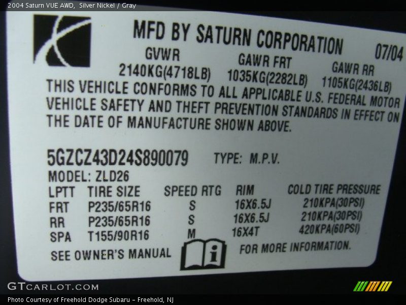 Silver Nickel / Gray 2004 Saturn VUE AWD