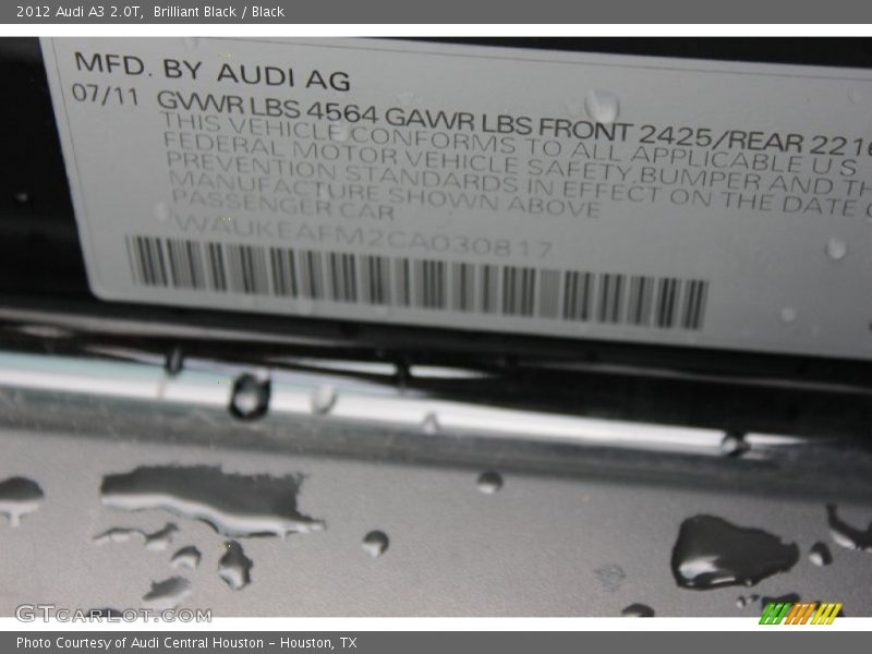 Brilliant Black / Black 2012 Audi A3 2.0T