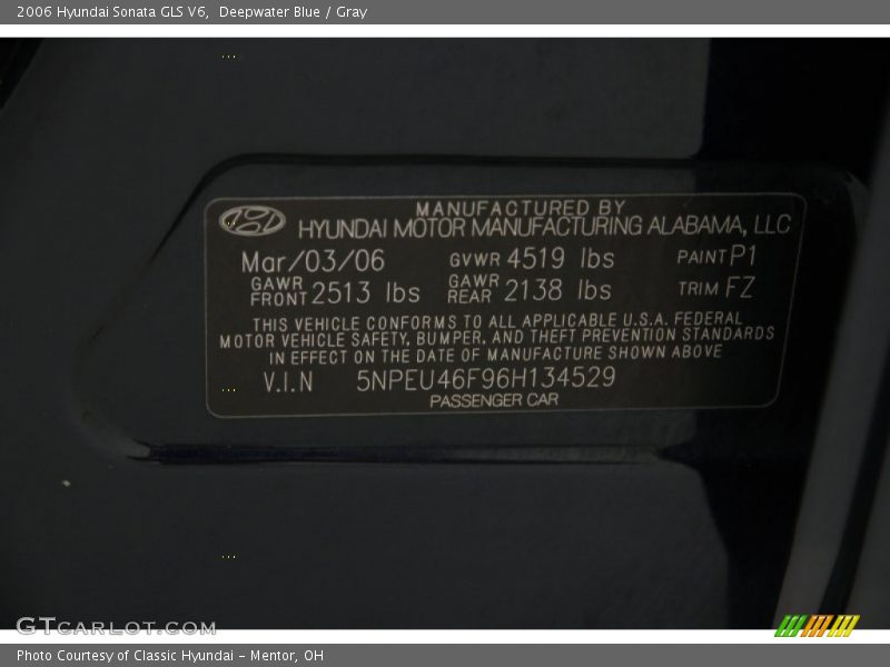 Deepwater Blue / Gray 2006 Hyundai Sonata GLS V6
