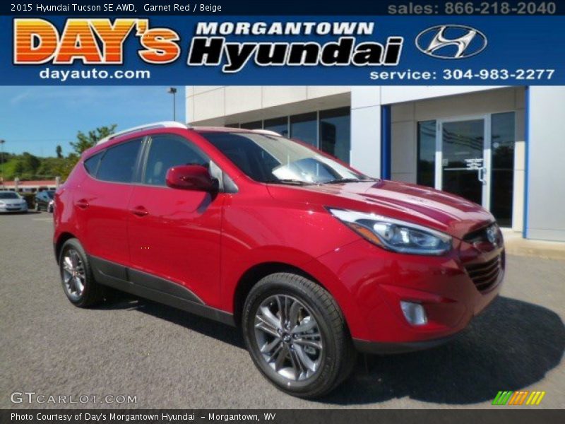 Garnet Red / Beige 2015 Hyundai Tucson SE AWD