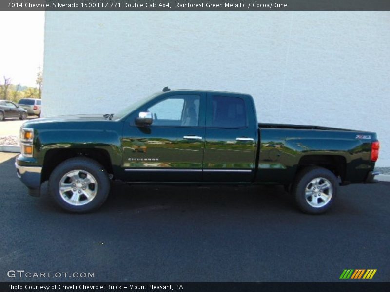 Rainforest Green Metallic / Cocoa/Dune 2014 Chevrolet Silverado 1500 LTZ Z71 Double Cab 4x4