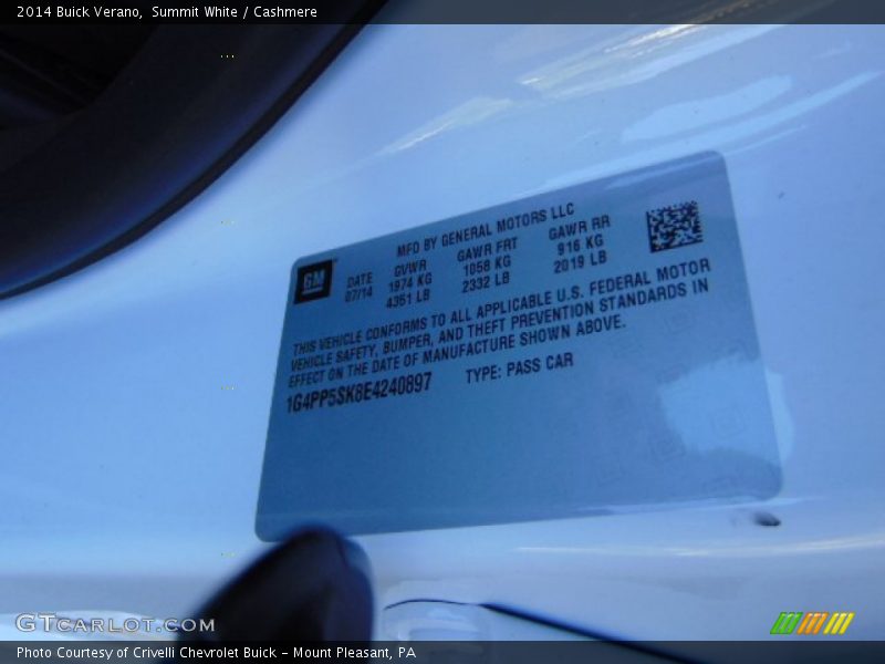 Summit White / Cashmere 2014 Buick Verano