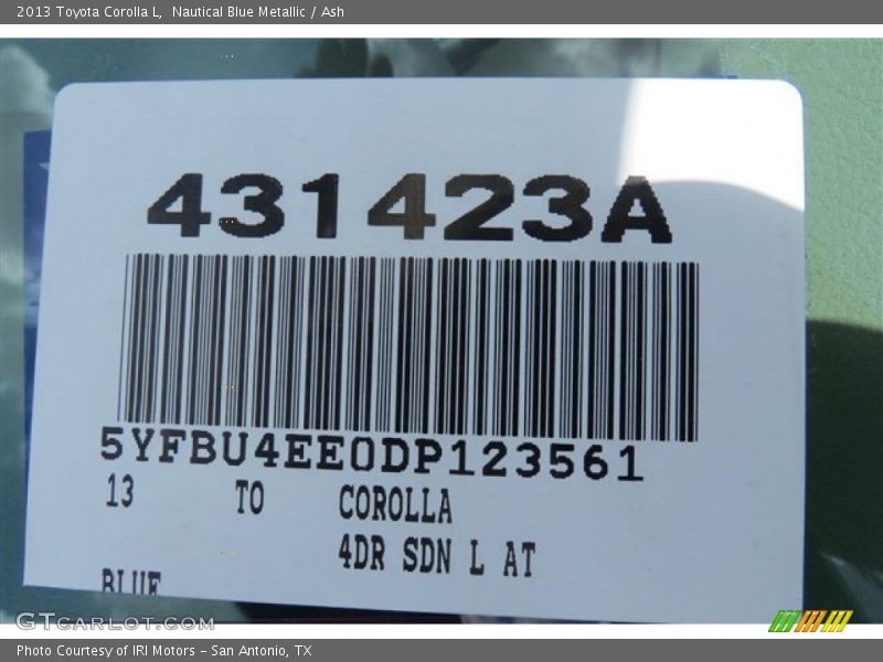 Nautical Blue Metallic / Ash 2013 Toyota Corolla L