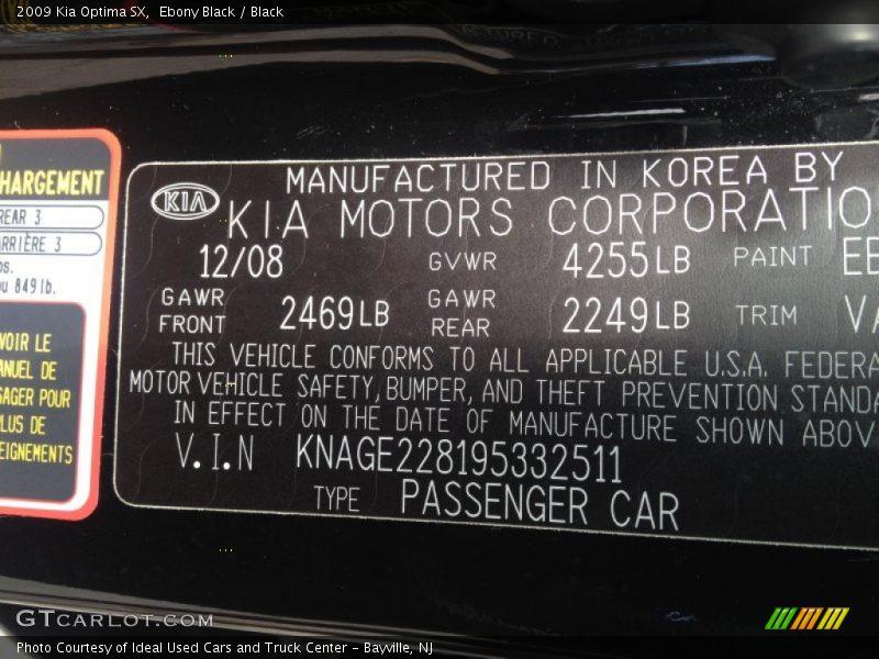 Ebony Black / Black 2009 Kia Optima SX