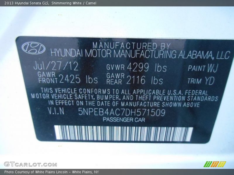 Shimmering White / Camel 2013 Hyundai Sonata GLS