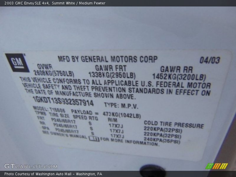 Summit White / Medium Pewter 2003 GMC Envoy SLE 4x4