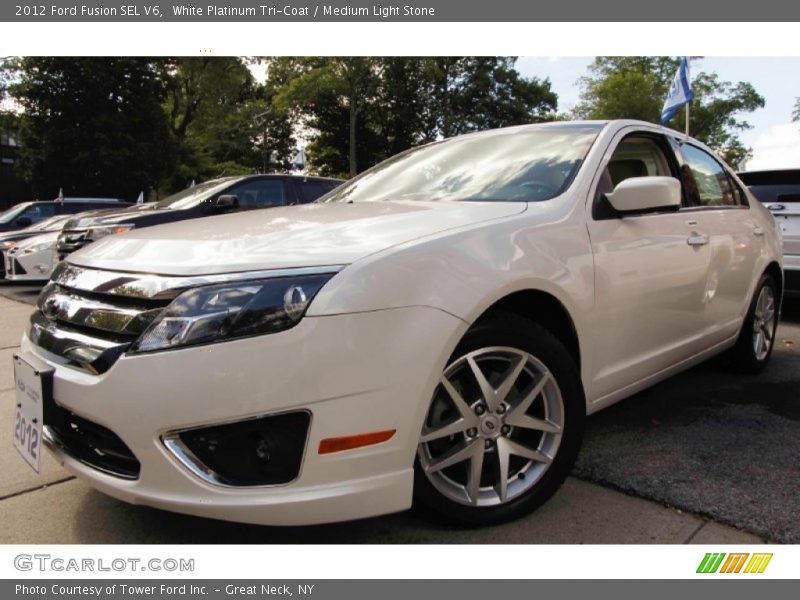 White Platinum Tri-Coat / Medium Light Stone 2012 Ford Fusion SEL V6