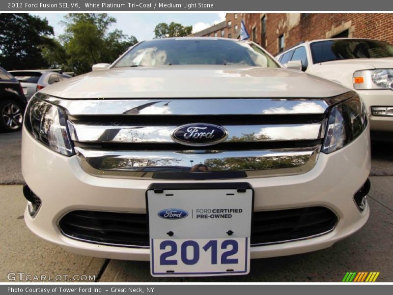 White Platinum Tri-Coat / Medium Light Stone 2012 Ford Fusion SEL V6