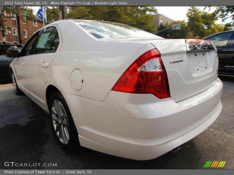 White Platinum Tri-Coat / Medium Light Stone 2012 Ford Fusion SEL V6