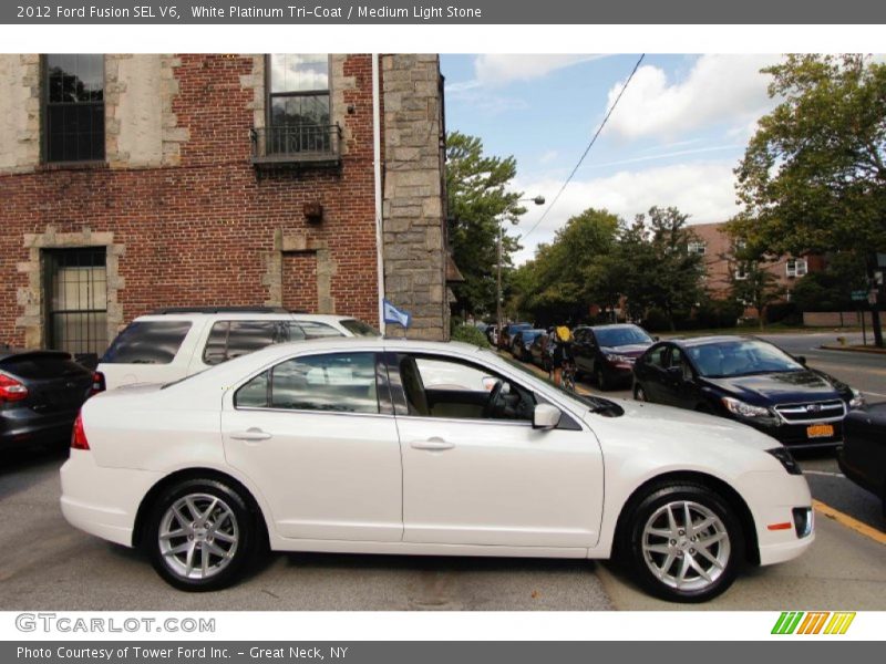 White Platinum Tri-Coat / Medium Light Stone 2012 Ford Fusion SEL V6