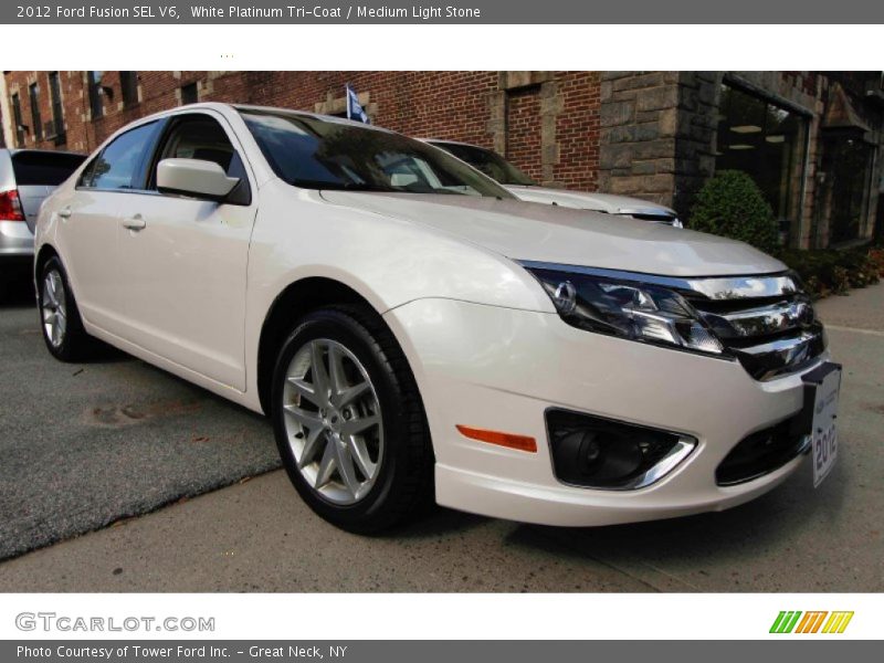 White Platinum Tri-Coat / Medium Light Stone 2012 Ford Fusion SEL V6