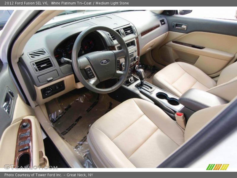 White Platinum Tri-Coat / Medium Light Stone 2012 Ford Fusion SEL V6