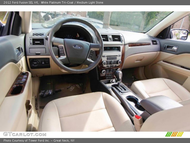 White Platinum Tri-Coat / Medium Light Stone 2012 Ford Fusion SEL V6