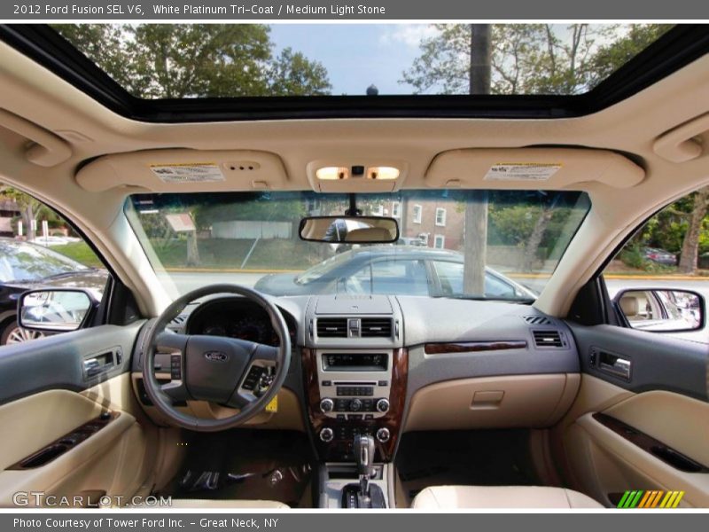 White Platinum Tri-Coat / Medium Light Stone 2012 Ford Fusion SEL V6