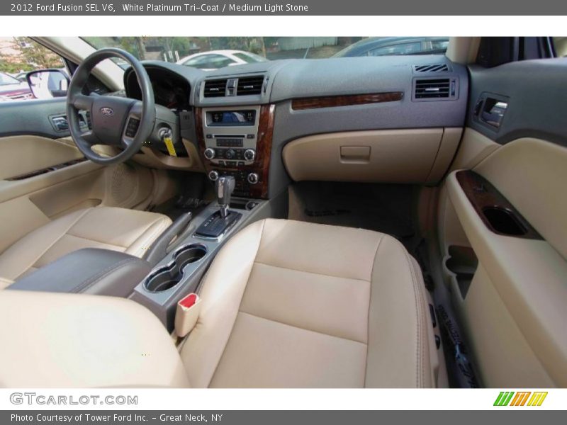 White Platinum Tri-Coat / Medium Light Stone 2012 Ford Fusion SEL V6
