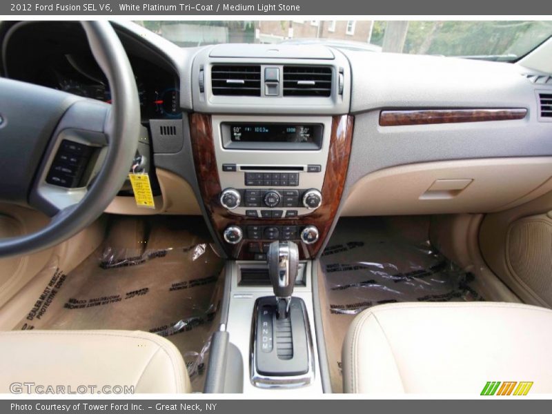 White Platinum Tri-Coat / Medium Light Stone 2012 Ford Fusion SEL V6