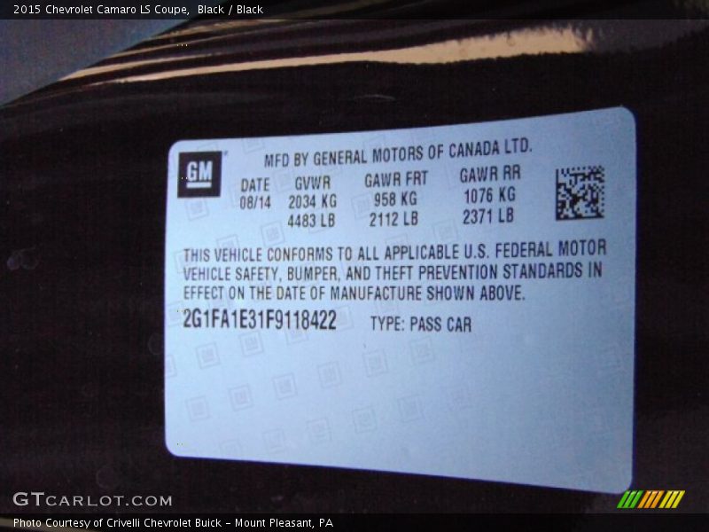 Black / Black 2015 Chevrolet Camaro LS Coupe