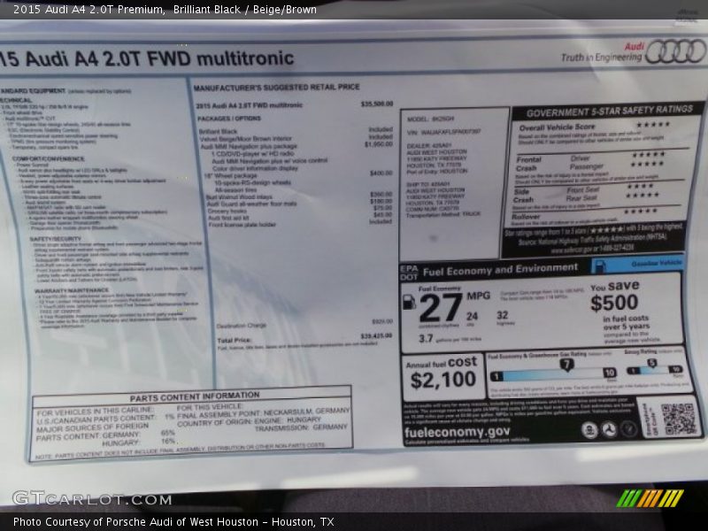 Brilliant Black / Beige/Brown 2015 Audi A4 2.0T Premium
