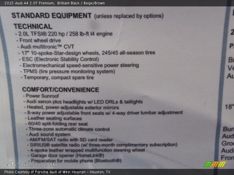Brilliant Black / Beige/Brown 2015 Audi A4 2.0T Premium