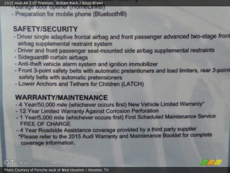 Brilliant Black / Beige/Brown 2015 Audi A4 2.0T Premium