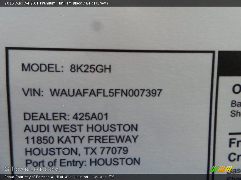 Brilliant Black / Beige/Brown 2015 Audi A4 2.0T Premium