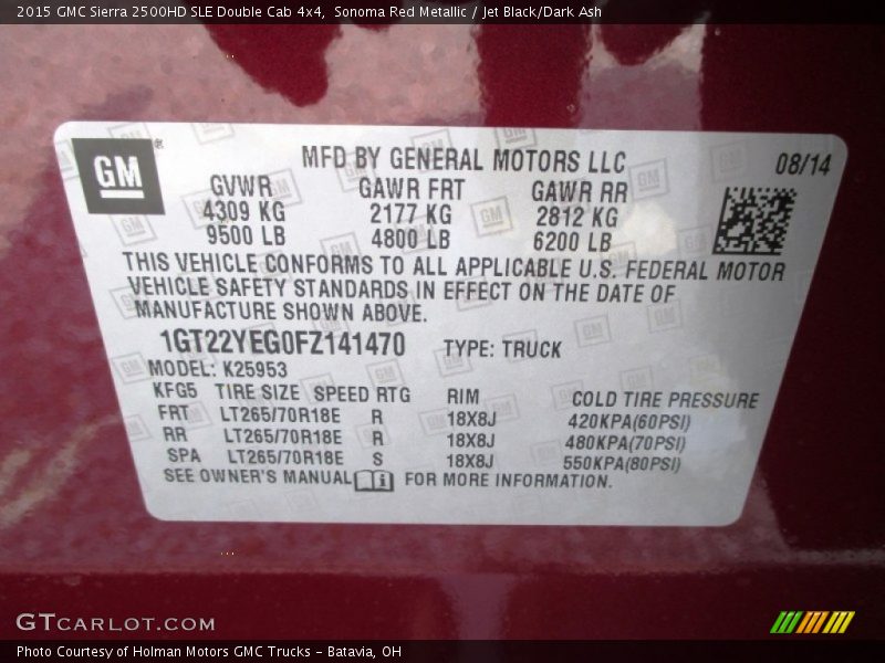 Sonoma Red Metallic / Jet Black/Dark Ash 2015 GMC Sierra 2500HD SLE Double Cab 4x4
