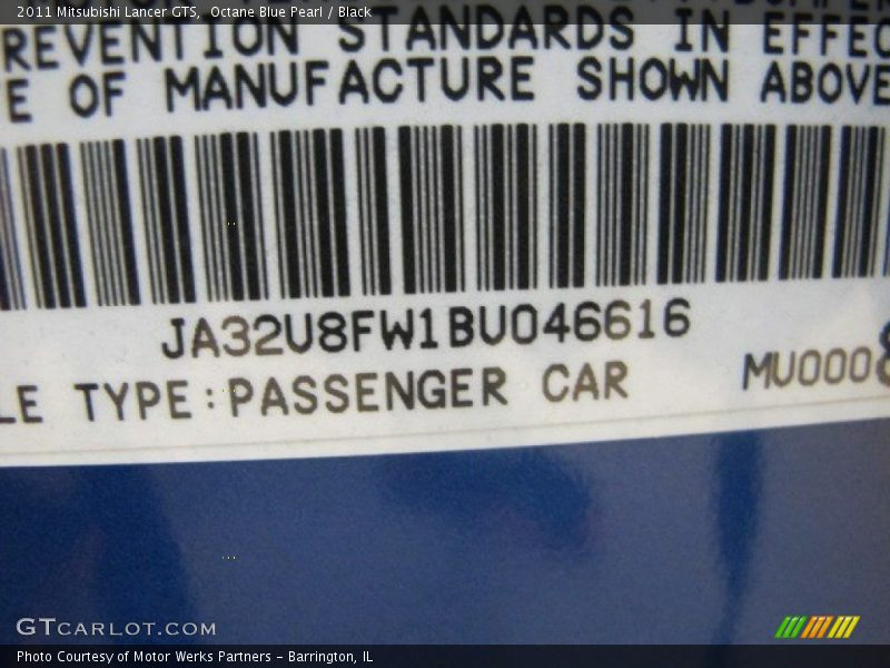 Octane Blue Pearl / Black 2011 Mitsubishi Lancer GTS