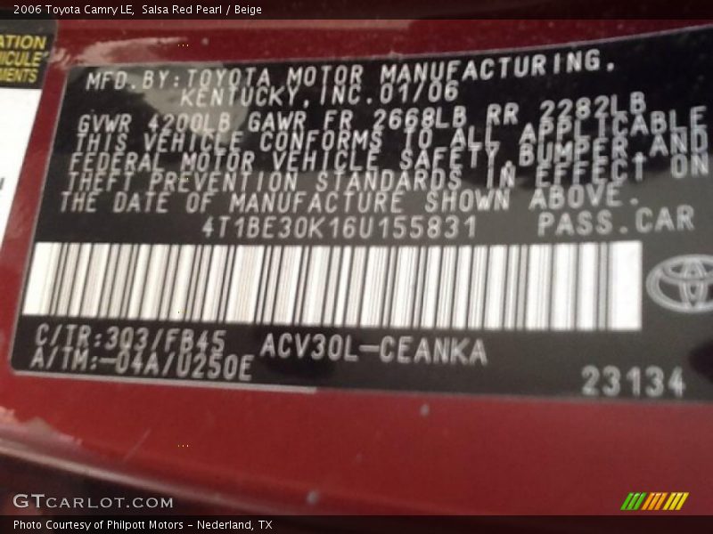 2006 Camry LE Salsa Red Pearl Color Code 3Q3