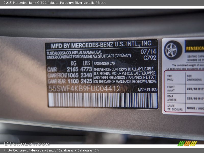 Paladium Silver Metallic / Black 2015 Mercedes-Benz C 300 4Matic
