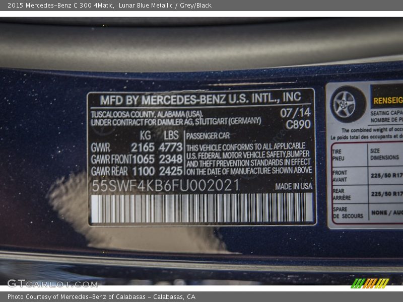 Lunar Blue Metallic / Grey/Black 2015 Mercedes-Benz C 300 4Matic