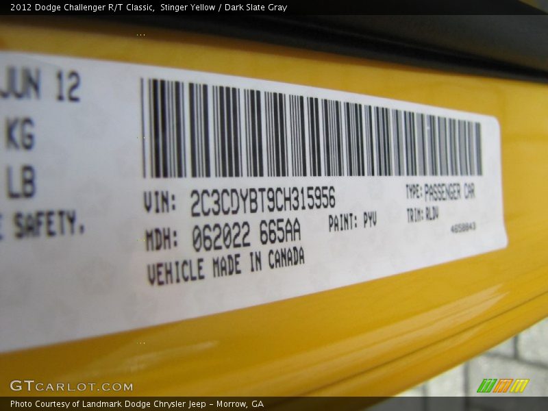 2012 Challenger R/T Classic Stinger Yellow Color Code PYV