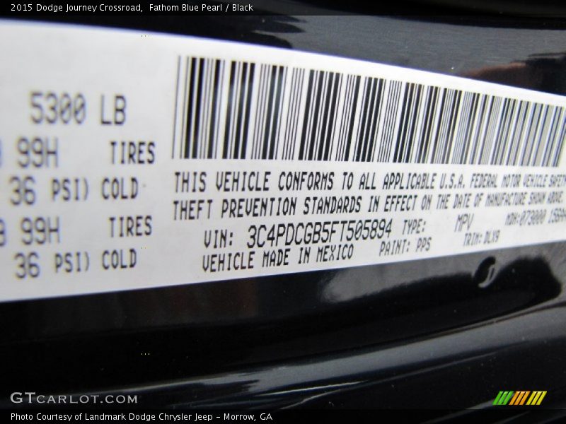 Fathom Blue Pearl / Black 2015 Dodge Journey Crossroad