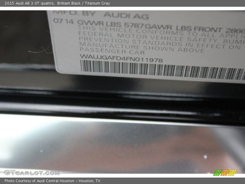 Brilliant Black / Titanium Gray 2015 Audi A8 3.0T quattro