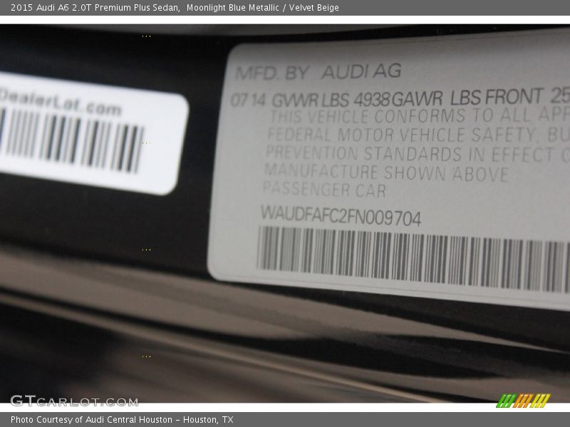 Moonlight Blue Metallic / Velvet Beige 2015 Audi A6 2.0T Premium Plus Sedan