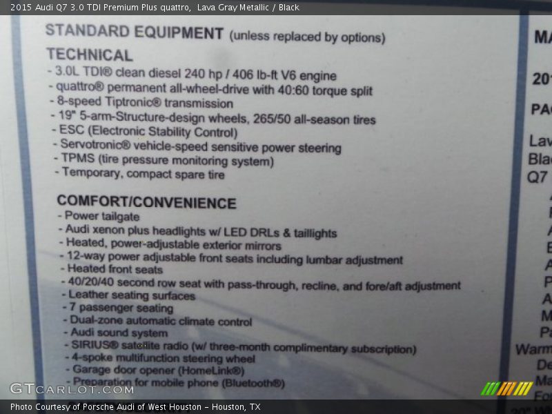 Lava Gray Metallic / Black 2015 Audi Q7 3.0 TDI Premium Plus quattro