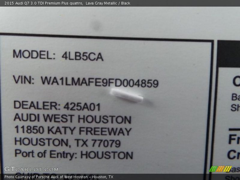Lava Gray Metallic / Black 2015 Audi Q7 3.0 TDI Premium Plus quattro