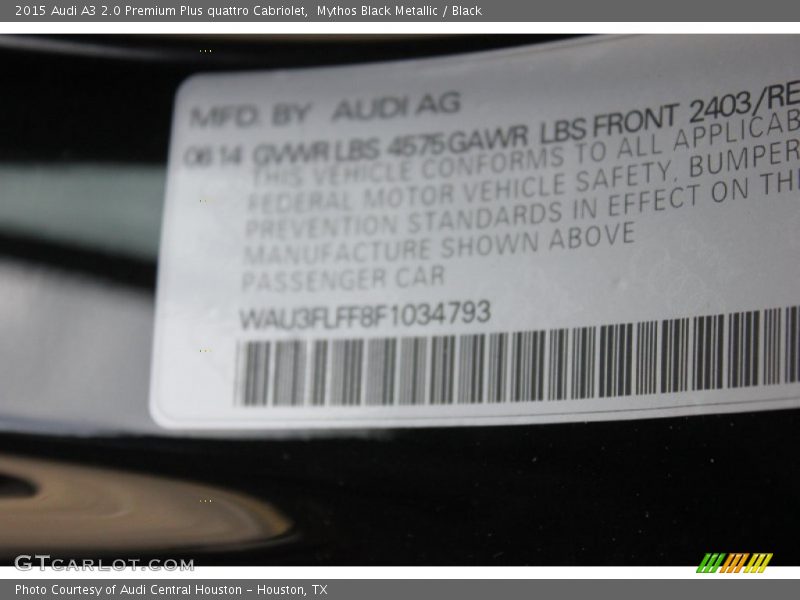Mythos Black Metallic / Black 2015 Audi A3 2.0 Premium Plus quattro Cabriolet